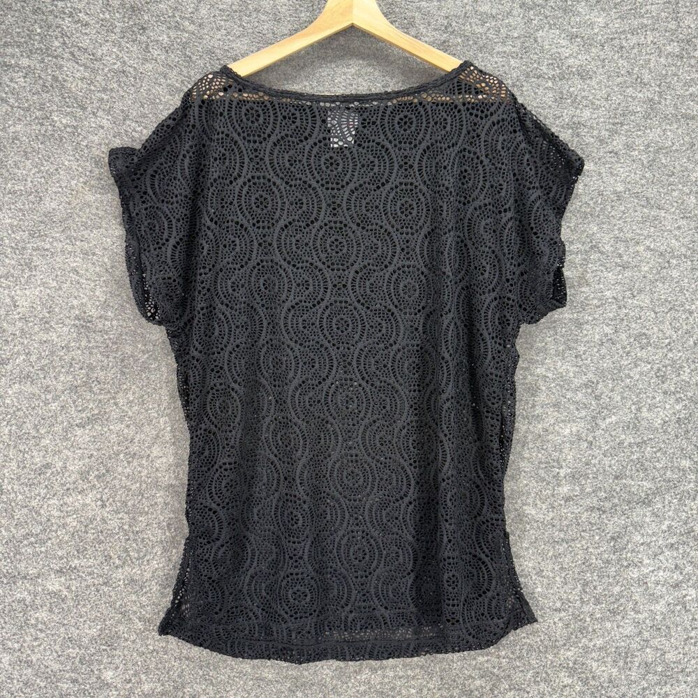 Speedo Top Women L Large Black Geometric Crochet Short Sleeve Round Neck Casual